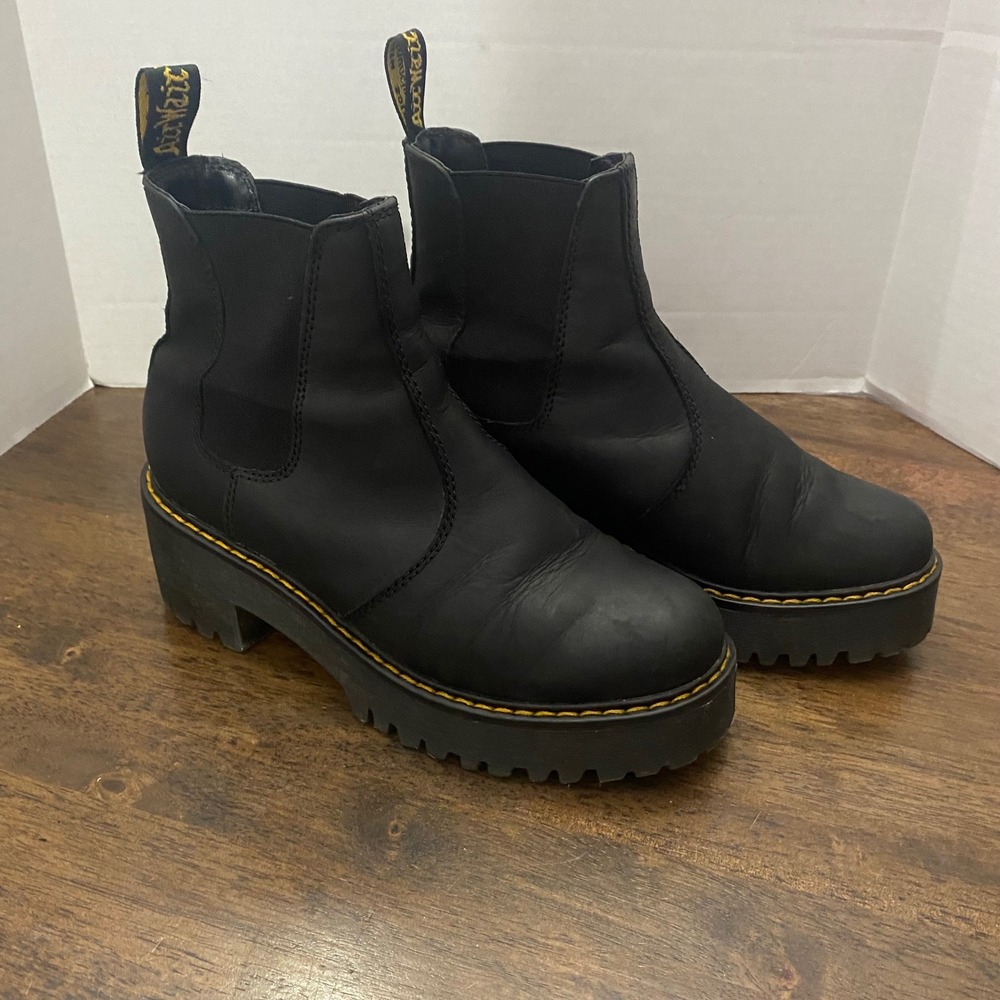 Dr. Martens Rometty Black Wyoming Leather Platform Chelsea Boots AW004 Women 7 - Picture 2 of 7